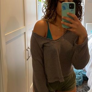 Mesh long sleeve off the shoulder top